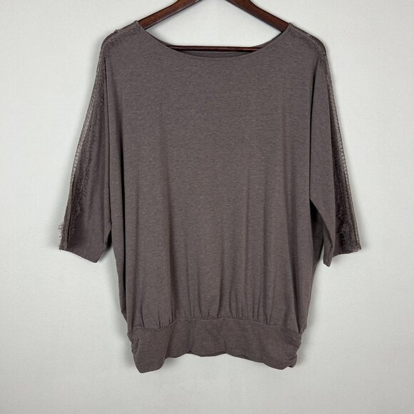 Garnet Hill Top Womens Large Taupe Dolman Lace Sleeve Organic Cotton Tencel L - Picture 1 of 10